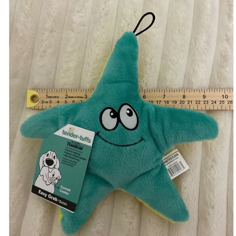 SmartPetLove‎ Tender-Tuffs Starfish Dog Toy Teal Yellow Squeaker TearBlok Medium